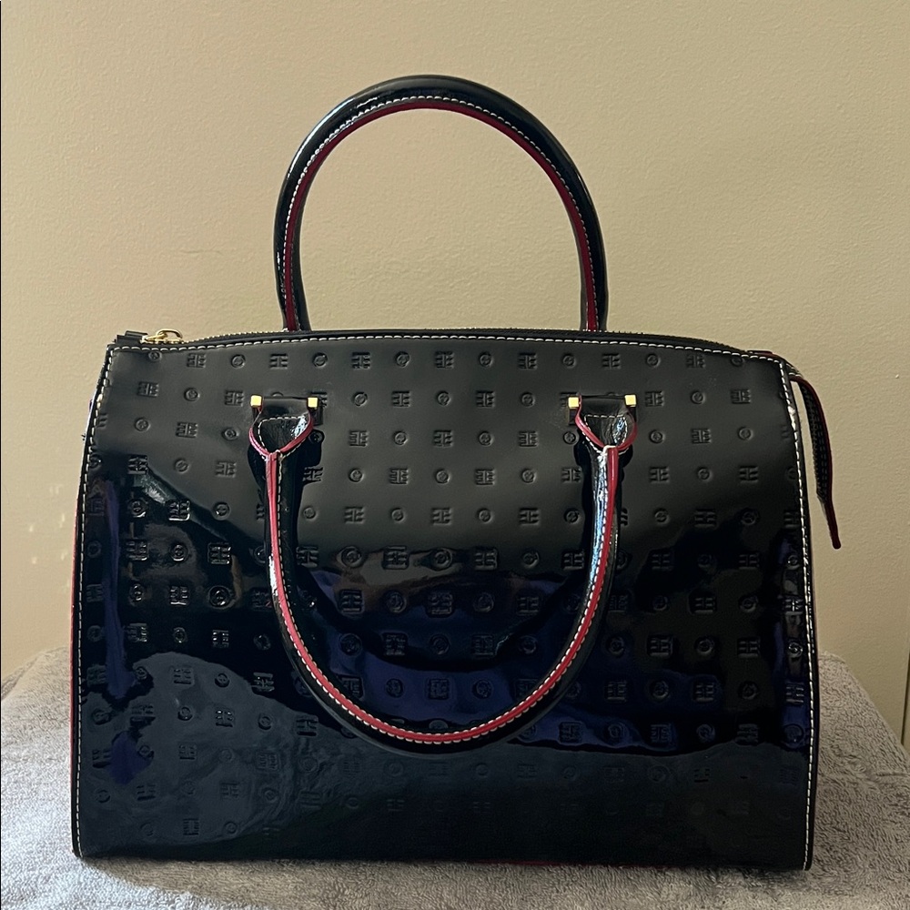 Arcadia Black and Red Patent Leather Bag